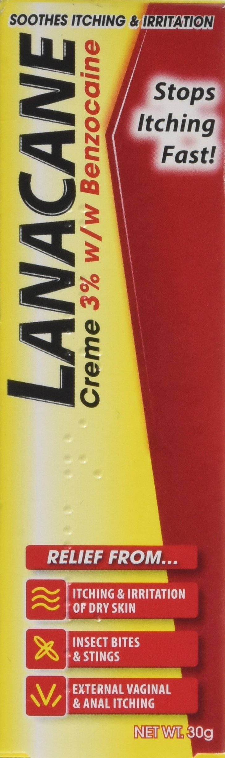 [Australia] - Lanacane Medicated Cream Tube, 30 g, Relief From Itching/Irritation Of Dry Skin, Insect Bites/Stings, Vaginal/Anal Itching, Running and Travel Chafing, 30 g (Pack of 1) 