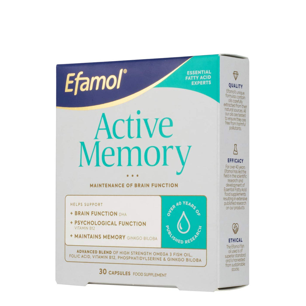 [Australia] - Efamol Active Memory | 30 Capsules | Advanced Nootropic to help Maintain Memory | Omega-3 DHA + EPA plus Ginkgo Biloba, Folic Acid, Vitamin B12 & Phosphatidylserine 