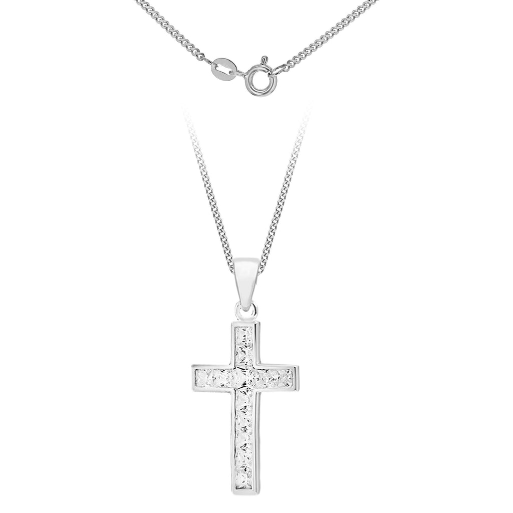 [Australia] - Tuscany Silver Sterling Silver Cubic Zirconia Cross Pendant on Curb Chain of 46cm/18" 