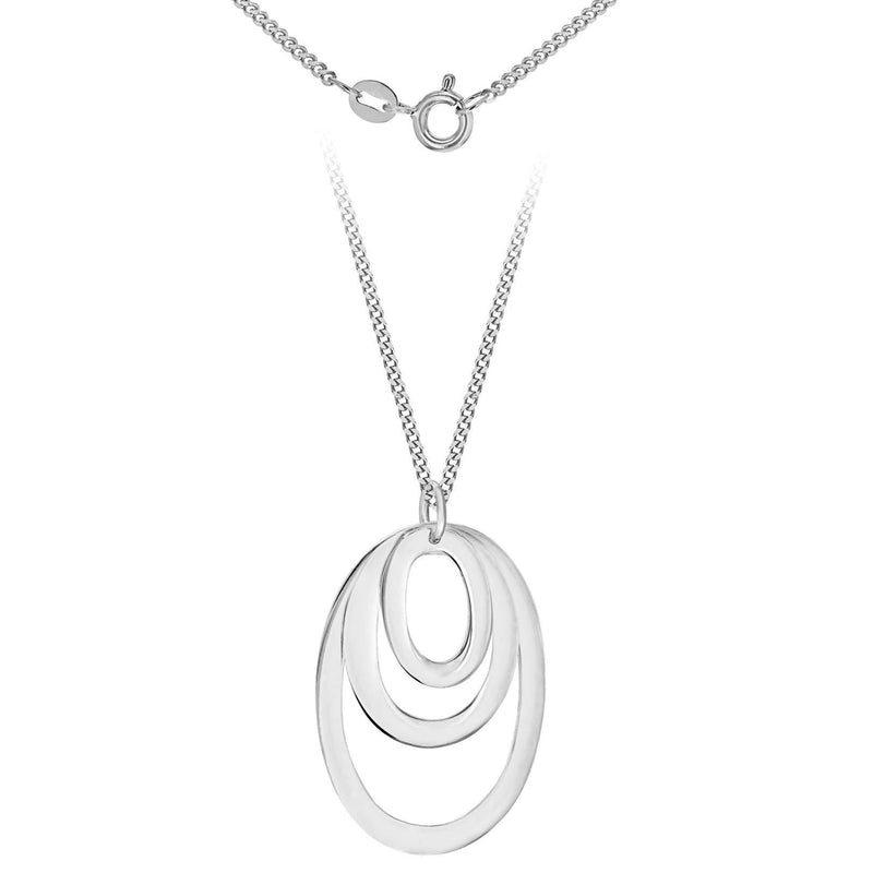 [Australia] - Tuscany Silver Sterling Silver 3 Open Graduated Ovals Pendant on Curb Chain of 46cm/18" 