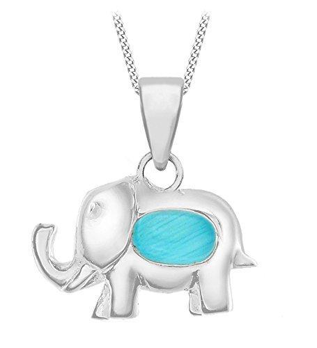 [Australia] - Tuscany Silver Sterling Silver Blue Cat's Eye Elephant Pendant on Curb Chain of 46cm/18" 