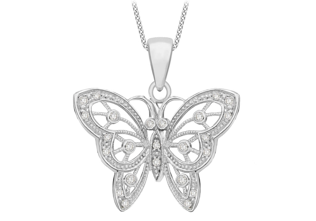 [Australia] - Tuscany Silver Sterling Silver Fancy Cubic Zirconia Butterfly Pendant on Adjustable Curb Chain of 41cm/16"-46cm/18" 