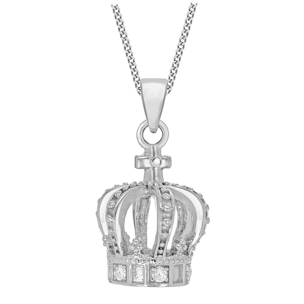 [Australia] - Tuscany Silver Sterling Silver Cubic Zirconia Crown Pendant on Curb Chain of 46cm/18" 