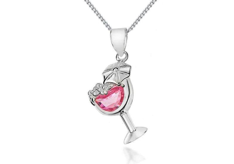 [Australia] - Tuscany Silver Women's Sterling Silver 10 x 25 mm Cocktail Glass Pendant Adjustable Curb Chain Necklace of Length 41 cm/16 Inch-46 cm/18 Inch Pink 