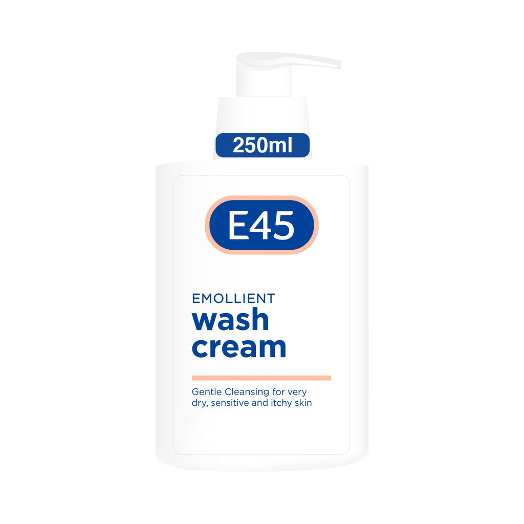 [Australia] - E45 Dermatological Emollient Wash Cream, Gentle Cleansing For Very Dry, Sensitive and Itchy Skin, Soap Free, Dermatologically Tested, Suitable for Eczema, Dermatitis and Psoriasis, 250ml Cream Pump 