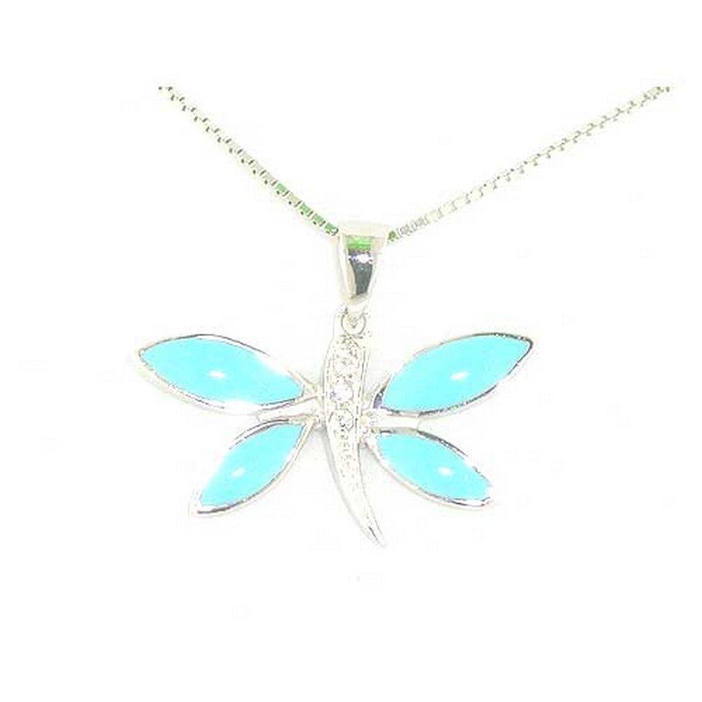 [Australia] - Sterling Silver Design Turquoise Butterfly Pendant & 16" Sterling Silver Chain Necklace 