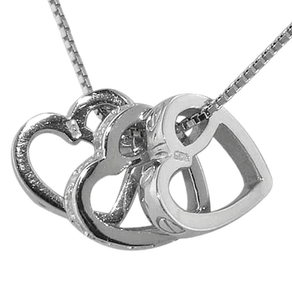 [Australia] - Luxury Sterling Silver Three Hearts Pendant & 16" Sterling Silver Chain Necklace 