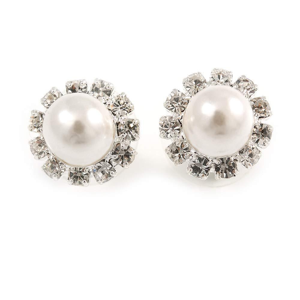 [Australia] - Snow-White Crystal Faux Pearl Stud Earrings 