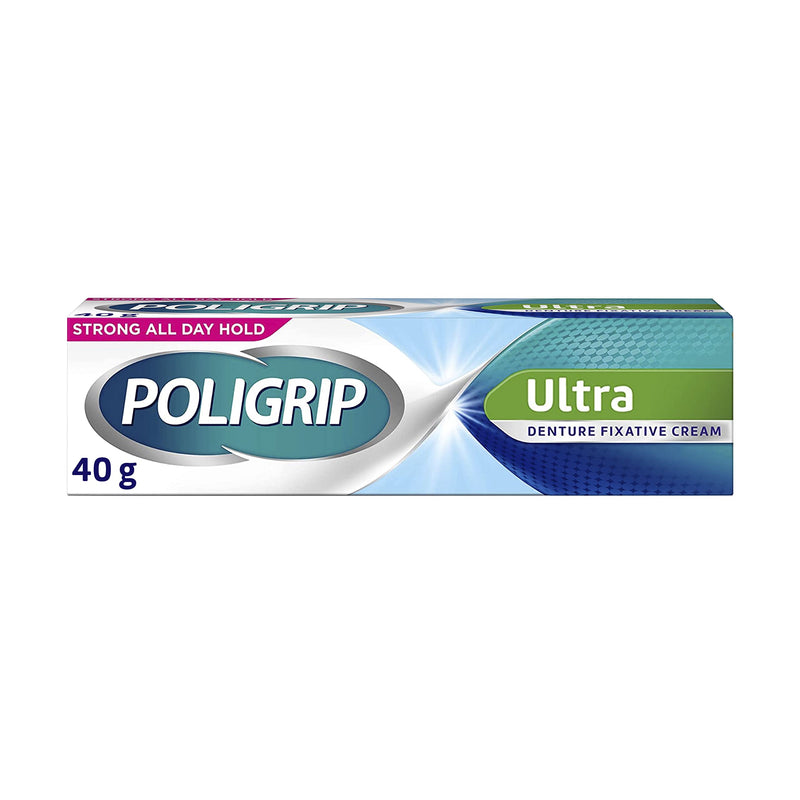 [Australia] - Poligrip Denture Adhesive Cream, False Teeth and Partials Fixative, Ultra, 40 g, White 
