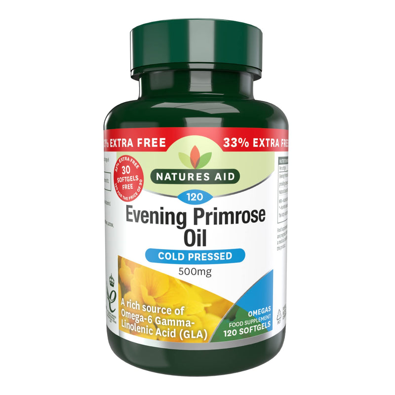 [Australia] - Natures Aid Evening Primrose Oil, 500 mg, 120 Softgels (Pure Cold Pressed Evening Primrose Oil, Omega-6 Gamma Linolenic Acid, Made in the UK) 120 Count (Pack of 1) 