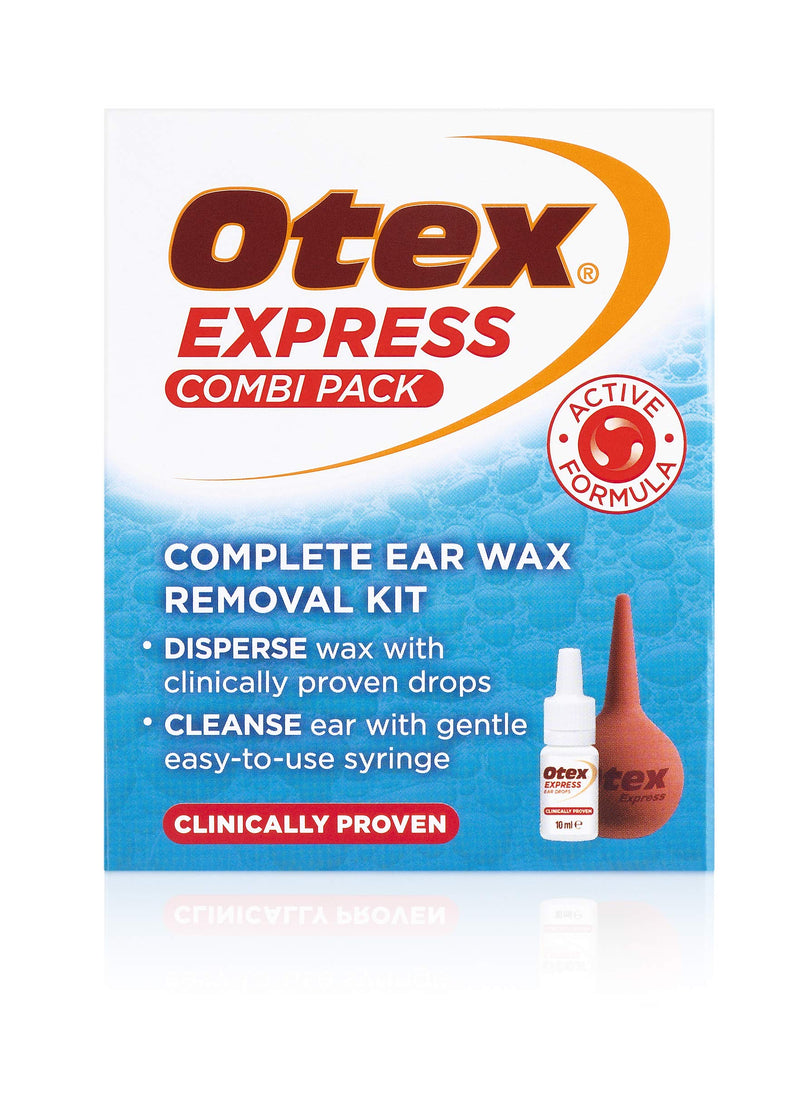 [Australia] - Otex Express Combi Pack, Clinically Proven Ear Wax Removal Kit with Drops and Bulb Syringe For Excessive, Hardened Ear Wax,10ml Single 