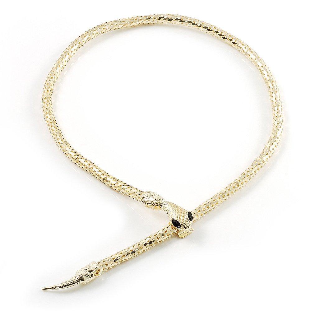 [Australia] - Avalaya Mesmerizing Gold Tone Snake with Red Eyes Choker Necklace 