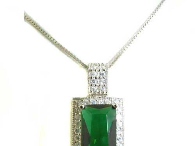 [Australia] - Luxury Solid Sterling 925 Silver Large Modern Designer Emerald Cut Stone Set Pendant & 16" Sterling Silver Chain Necklace 31.0 Millimetres 