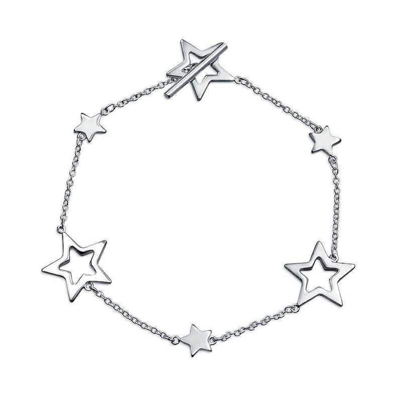 [Australia] - Celestial Holiday American USA Patriotic Open Lucky Stars Rock Star Bracelet For Women For Teen Polished 925 Sterling Silver Toggle Clasp 