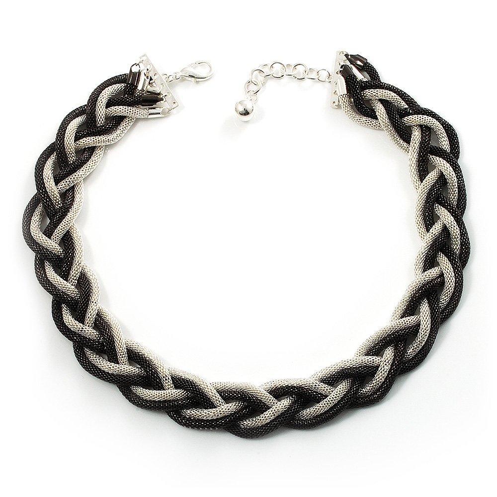 [Australia] - Avalaya Chic Braided Choker Necklace (Silver&Black Tone) 