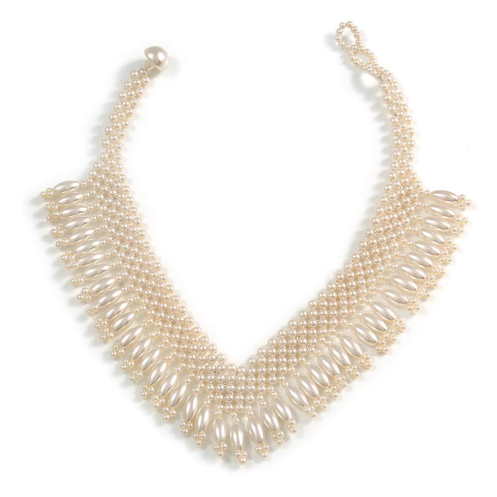 [Australia] - Avalaya Bridal Imitation Pearl Charm V-Choker Necklace (Light Cream) 
