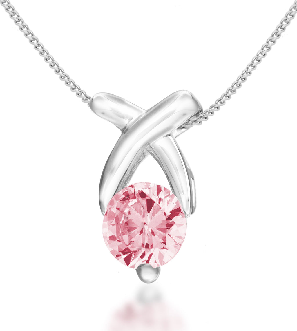 [Australia] - Tuscany Silver Sterling Silver Pink Cubic Zirconia Hug and Kiss Pendant on Adjustable Curb Chain Necklace of 41cm/16"-46cm/18" 