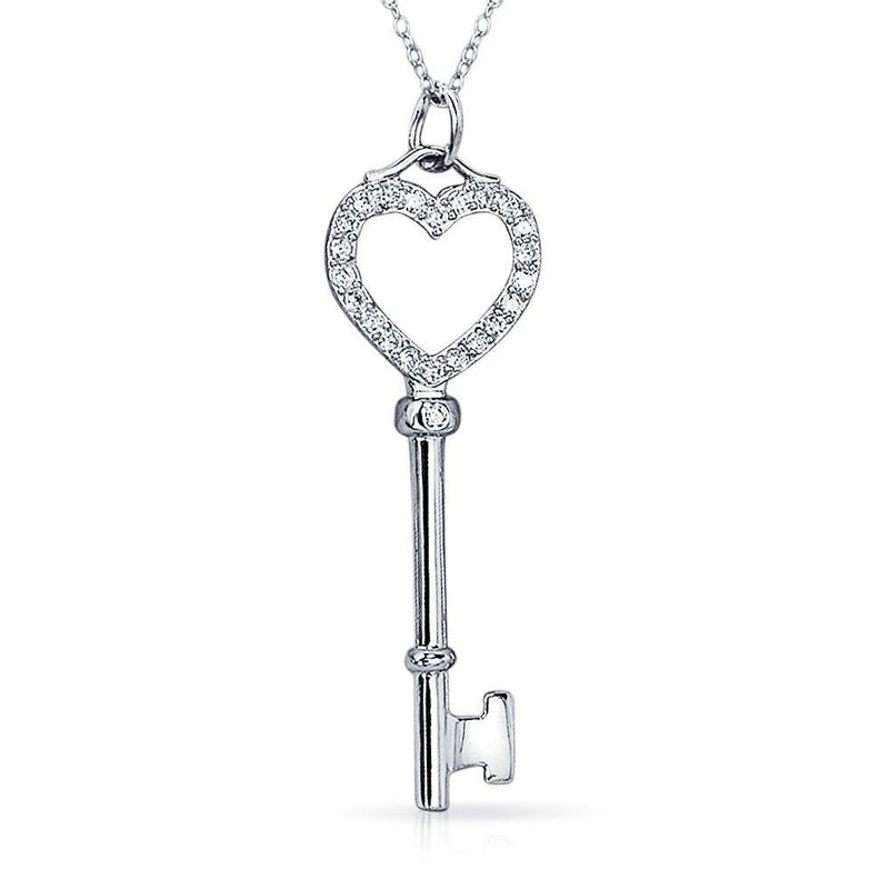 [Australia] - Pave Cubic Zirconia CZ Open Heart Key Pendant Necklace For Women For Girlfriend 925 Sterling Silver 