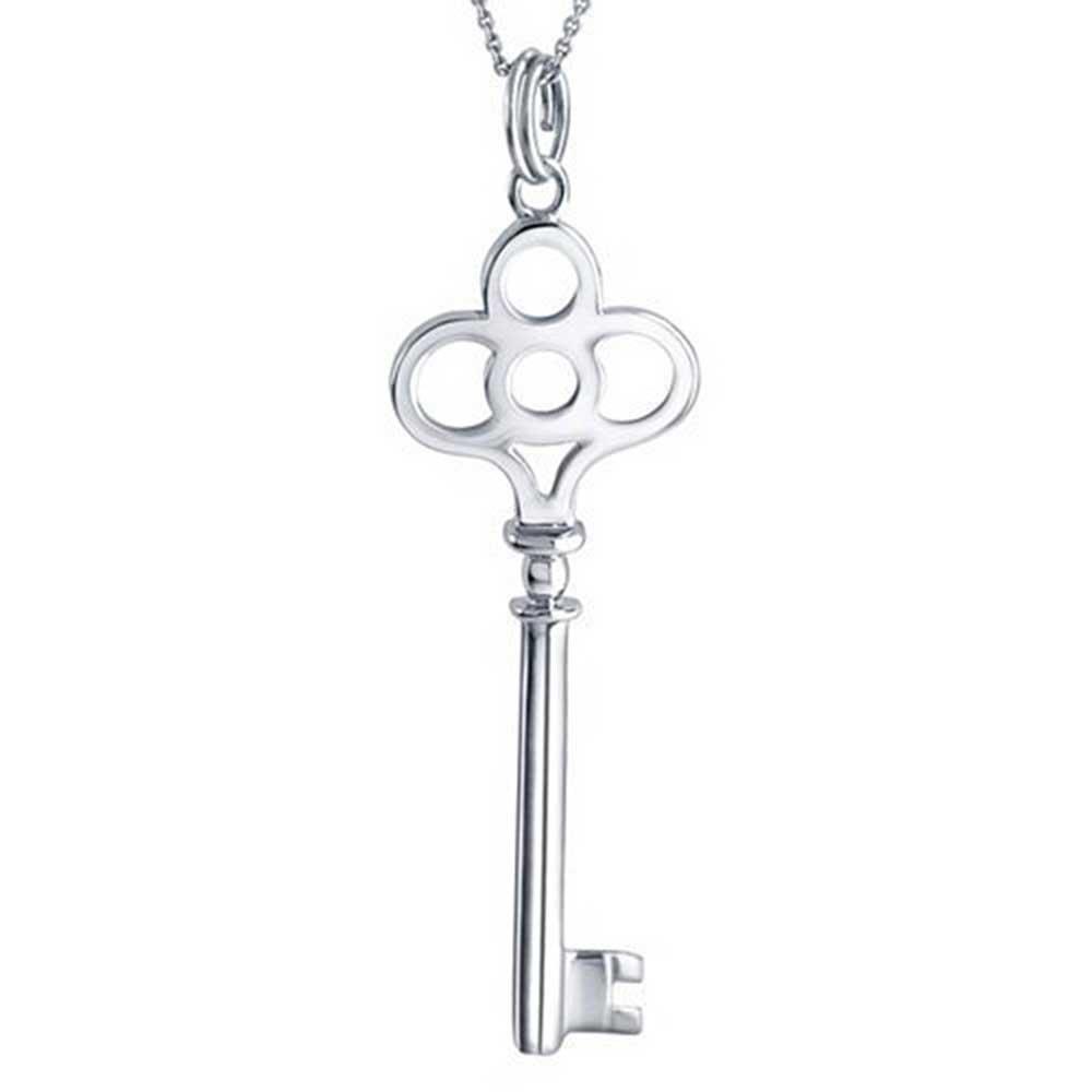 [Australia] - Crown Key Shape Pendant Necklace For Women For Girlfriend For Teen Plain Polished 925 Sterling Silver 