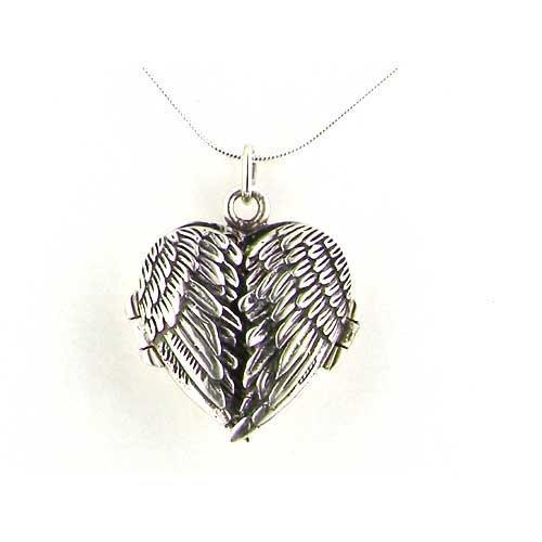 [Australia] - Luxury Ladies Hallmarked Sterling Silver Hinged Locket Pendant with opening Angel Wings on 18" Sterling Silver Chain Necklace 