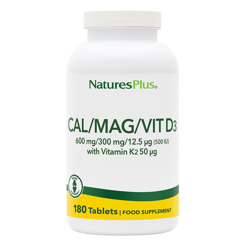 [Australia] - NaturesPlus Cal/Mag/VIT D3 with K2 - Bone Health Supplement with Calcium, Magnesium, Vitamin D3, K2 - Vegetarian, Gluten Free - 180 Tablets 180 Count (Pack of 1) 