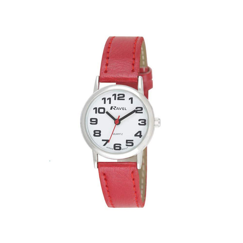 [Australia] - Ravel Large Case Fashion on PU Strap Women's Quartz Watch with White Dial Analogue Display and Red Plastic Strap R0105.10.2 