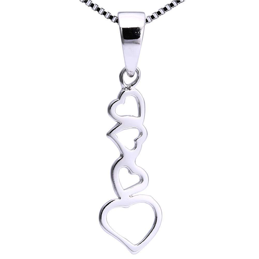 [Australia] - Ladies Solid Sterling Silver Unusual Long Four Heart Pendant & 16" Sterling Silver Chain Necklace 