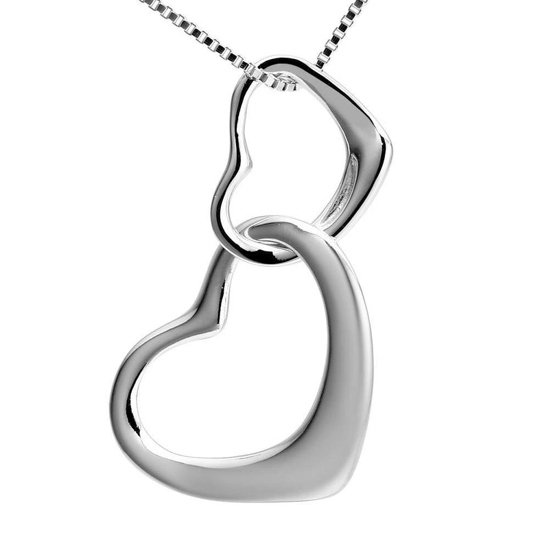 [Australia] - Ladies Sterling Silver Twin Double Floating Heart Pendant & 16" Sterling Silver Chain Necklace 