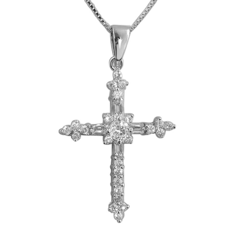 [Australia] - Sterling 925 Silver Modern Designer Stone Set Cross Pendant & 16" Sterling Silver Chain Necklace 