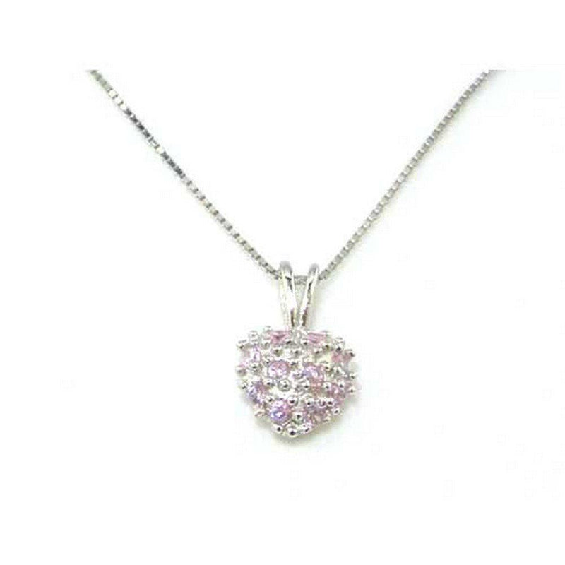 [Australia] - Ladies Solid 925 Sterling Silver Pink Stone Set Heart Pendant & 16" Sterling Silver Chain Necklace 