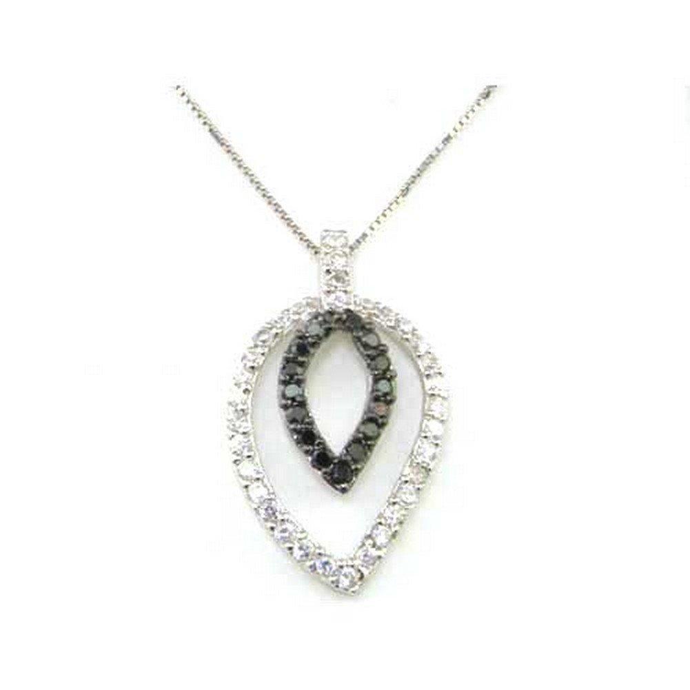 [Australia] - Solid 925 Sterling Silver Unusual Large Design Double Black & White Stone Set Pendant & 16" Sterling Silver Chain Necklace 