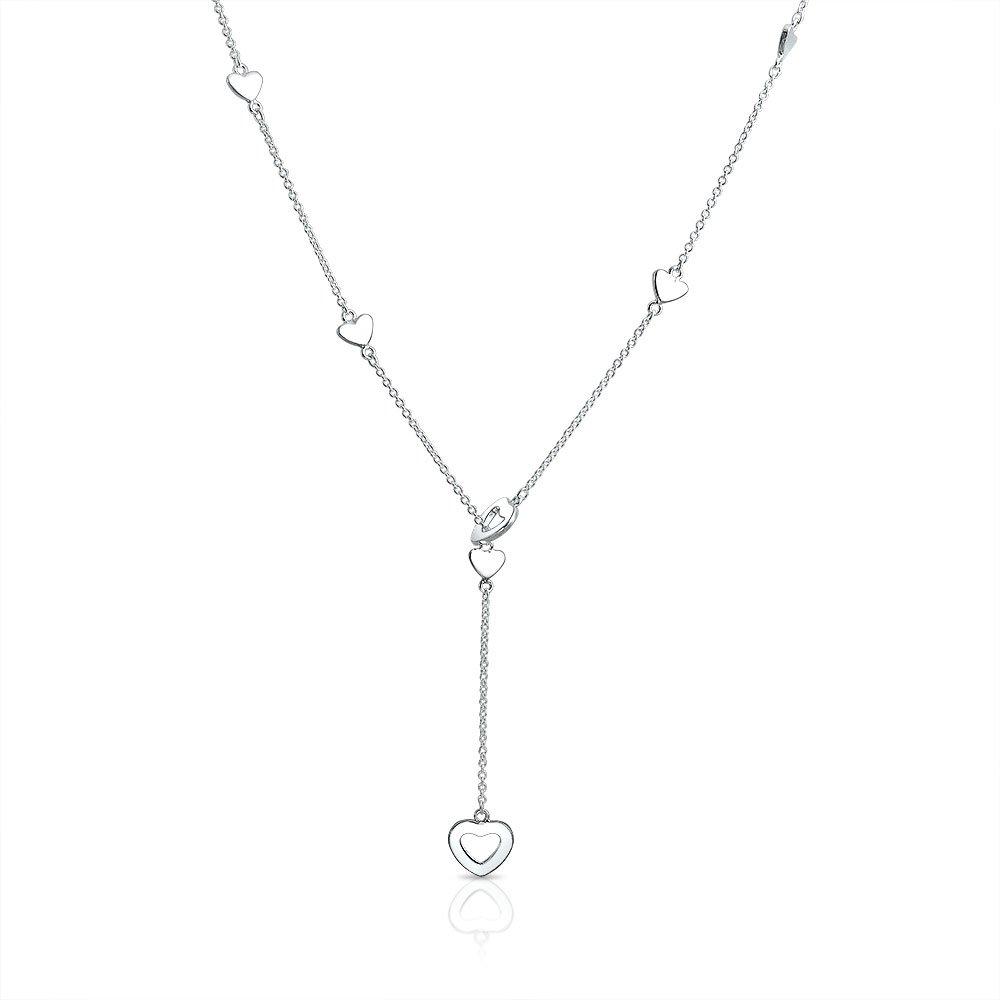 [Australia] - Open Heart Shape Lariat Pendant Y Necklace For Women For Teen Polished 925 Sterling Silver 17 Inch 