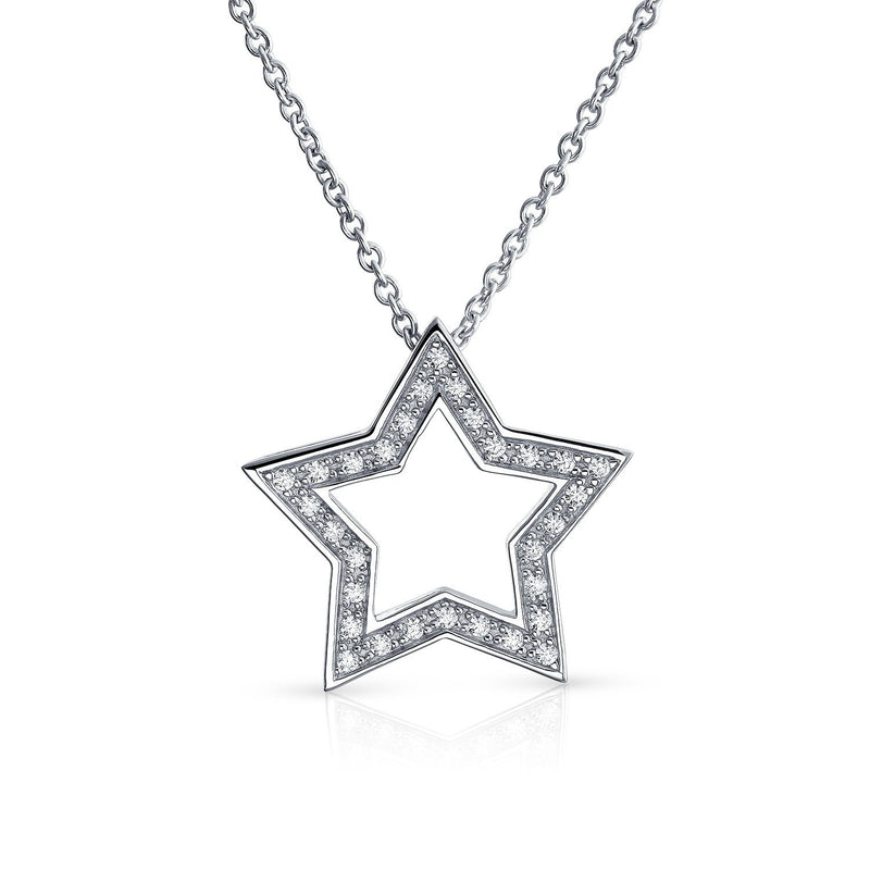 [Australia] - Bling Jewelry Large Pave Cubic Zirconia CZ Celestial Patriotic American USA Open Rock Star Pendant Necklace for Women for Teen 925 Sterling Silver 