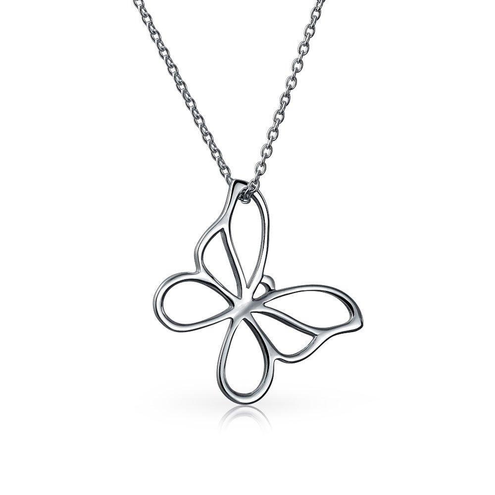 [Australia] - Dainty Garden Open Cut Out Dangling Butterfly Necklace Pendant For Women Teen Polished 925 Sterling Silver With Chain 