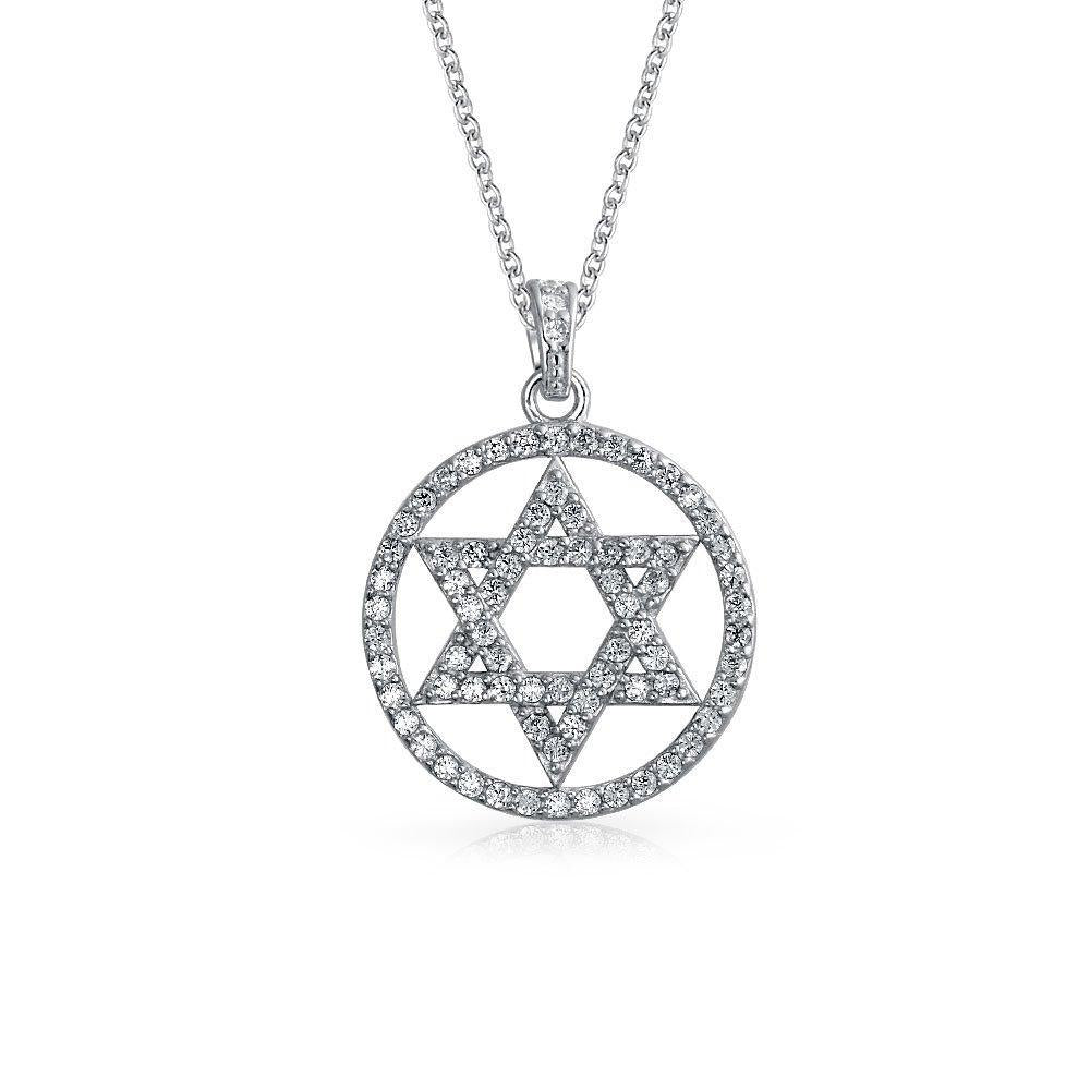 [Australia] - Bling Jewelry Cubic Zirconia CZ Accent Pave Religious Magen Judaic Jewish Hanukkah Star of David Disc Circle Pendant Necklace for Women Teen Bat Mitzvah 925 Sterling Silver 