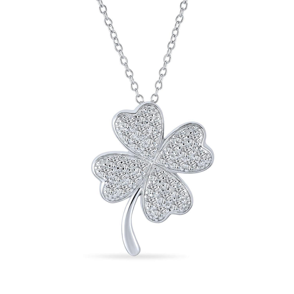 [Australia] - Bling Jewelry Irish Shamrock Lucky Charm Pave CZ Four Leaf Clover Pendant Necklace for Women for Teen 925 Sterling Silver 