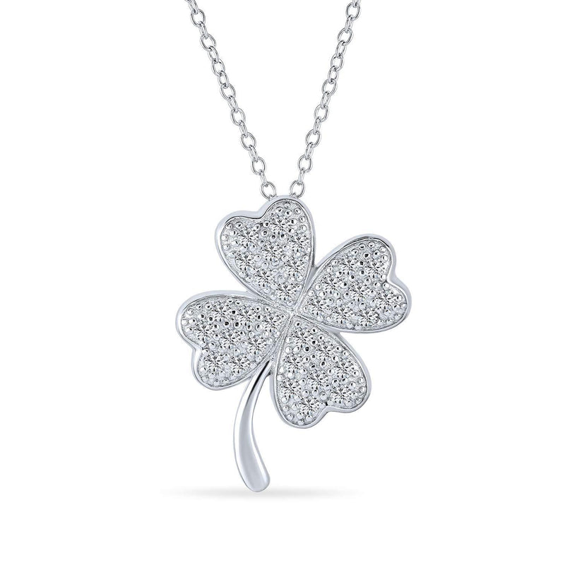 [Australia] - Bling Jewelry Irish Shamrock Lucky Charm Pave CZ Four Leaf Clover Pendant Necklace for Women for Teen 925 Sterling Silver 