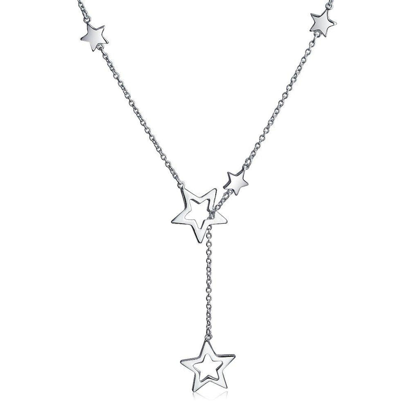 [Australia] - Astrology Celestial American USA Patriotic Open Lucky Stars Rock Star Dangling Lariat Y Necklace For Women Polished 925 Sterling Silver Adjustable 