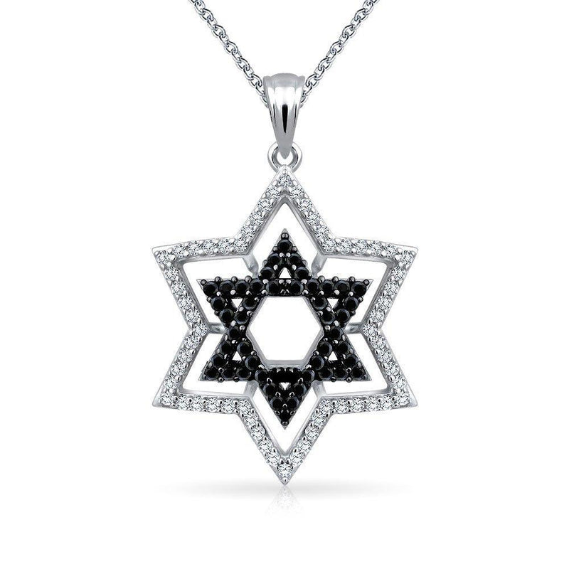 [Australia] - Two Tone Black White Pave Cubic Zirconia CZ Judaic Magen Jewish Hanukkah Star Of David Pendant Necklace For Women 925 Sterling Silver 