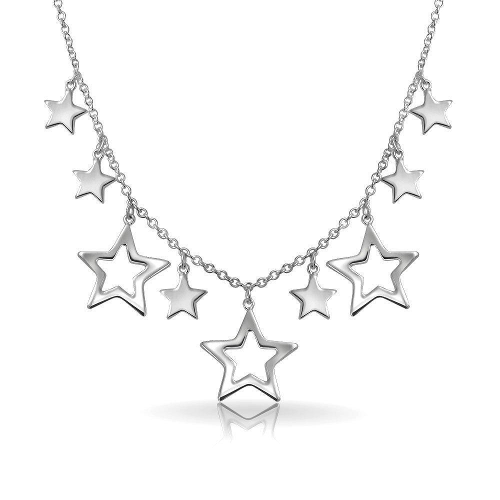 [Australia] - Celestial USA Patriotic Lucky Multi Stars American Rock Open Dangle Star Lariat Statement Collarbone Necklace For Women For Teen 925 Sterling Silver 