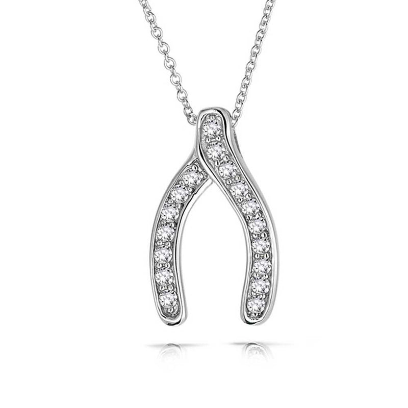 [Australia] - Bling Jewelry Micro Pave Cubic Zirconia CZ Good Luck Charm Wishbone Pendant Necklace for Women for Teen 925 Sterling Silver 
