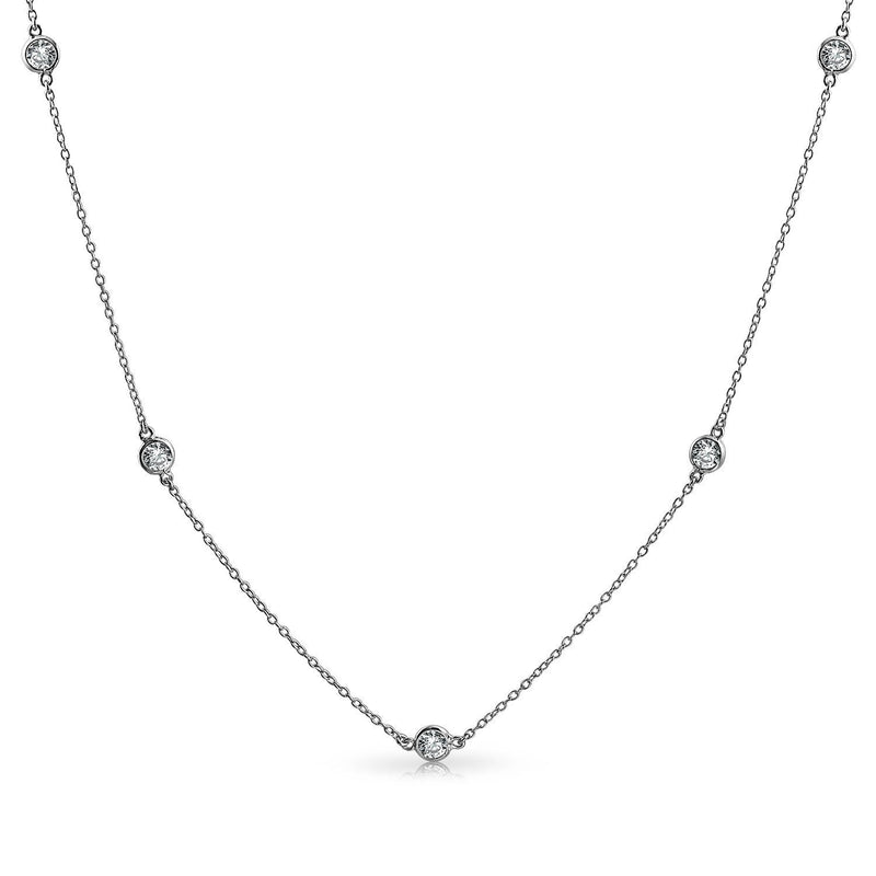 [Australia] - Bling Jewelry Minimalist Long CZ by The Yard Tin Cup Chain Necklace for Women 14K Gold Plated 925 Sterling Silver 16 18 20 24 36 Inch Silver-tone 16.0 Inches 