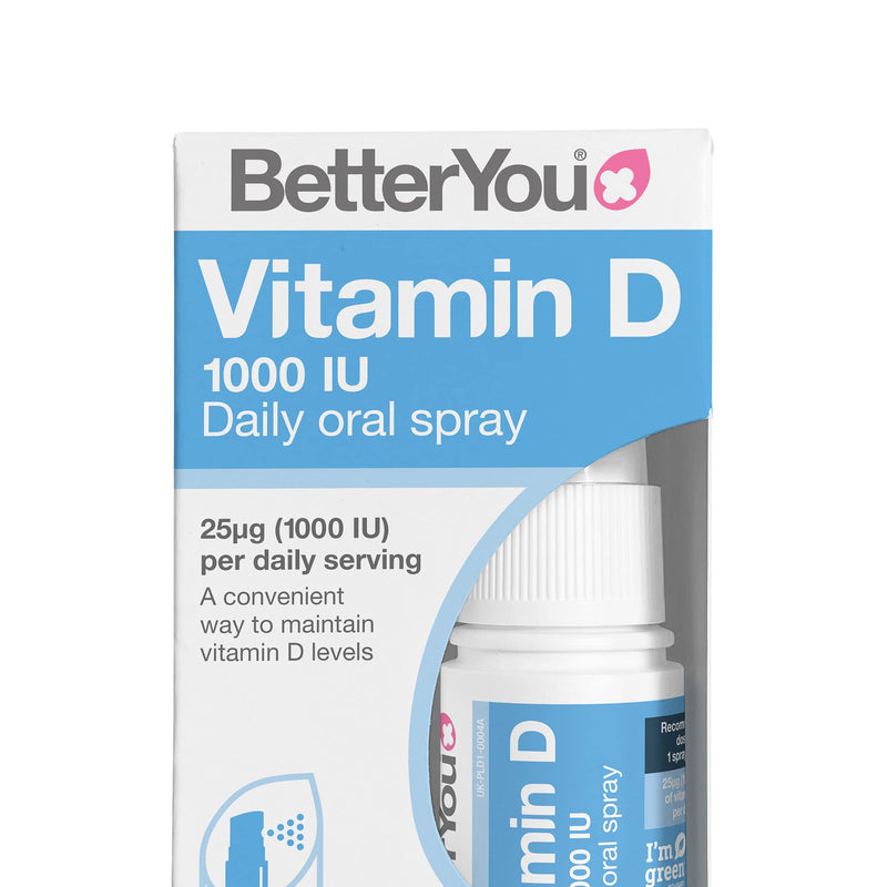 [Australia] - BetterYou Vitamin D 1000 IU Daily Oral Spray, Pill-free Vitamin D3 Supplement, Helps Maintain Vitamin D Levels, 3-month Supply, Made in the UK, Natural Peppermint Flavour Single 