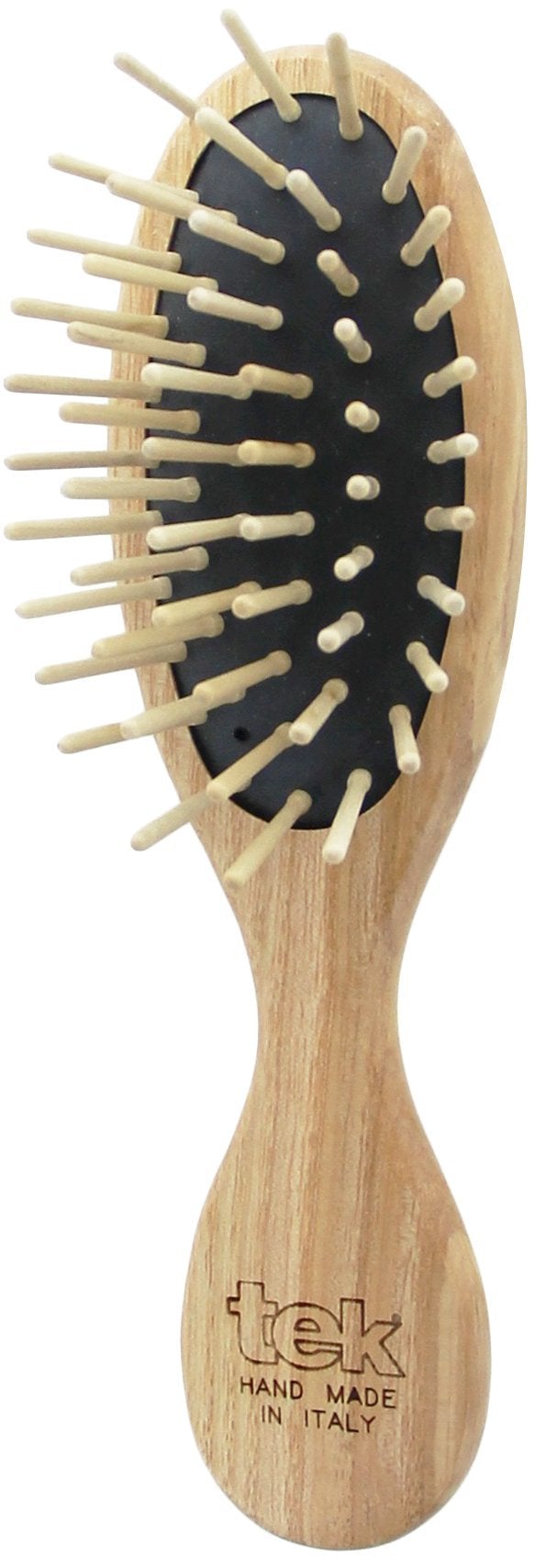 [Australia] - TEK - Small Oval Wooden Brush Handmade in Italy, Universal for Handbag - 15.5 x 4.7 cm Small Oval, Short Tooth 