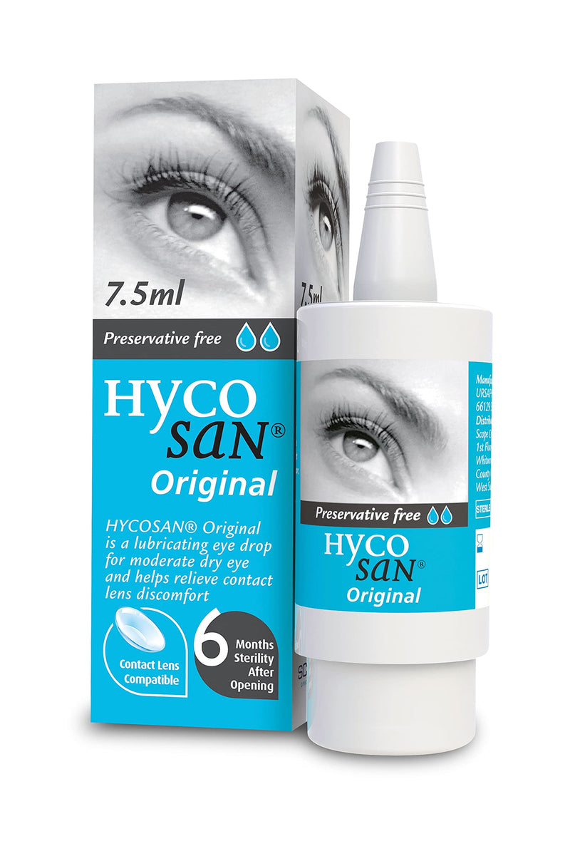 [Australia] - Hycosan Original - Preservative Free Eyedrops - Sodium Hyaluronate 0.1% - Eye Drops for Mild to Moderate Dry Eye Symptoms and Contact Lens Irritation - 7.5ml 