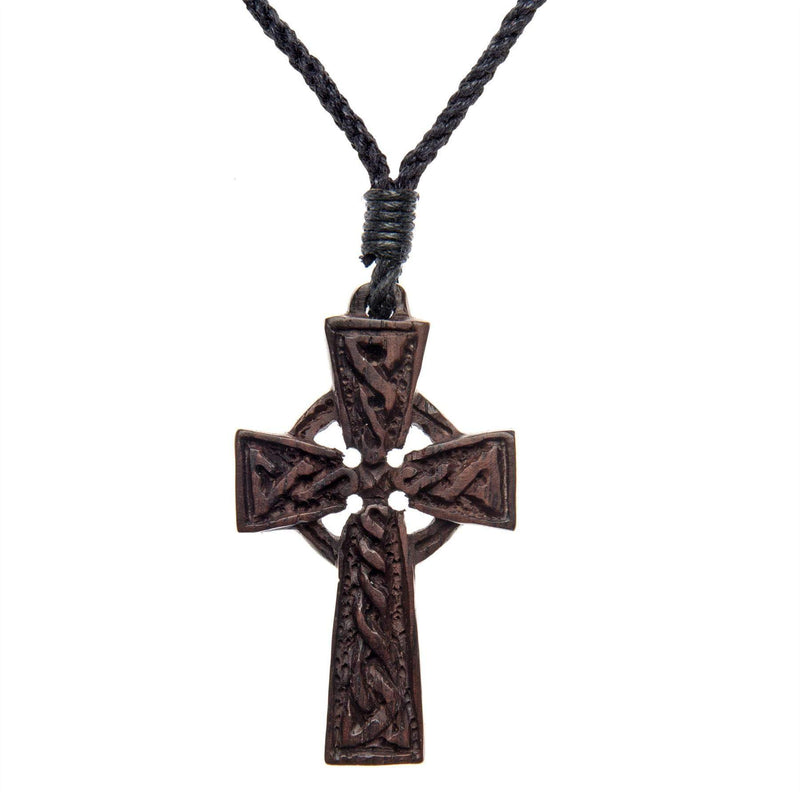 [Australia] - 81stgeneration Women's Men's Wood Celtic Irish Cross Religious Charm Pendant Necklace 