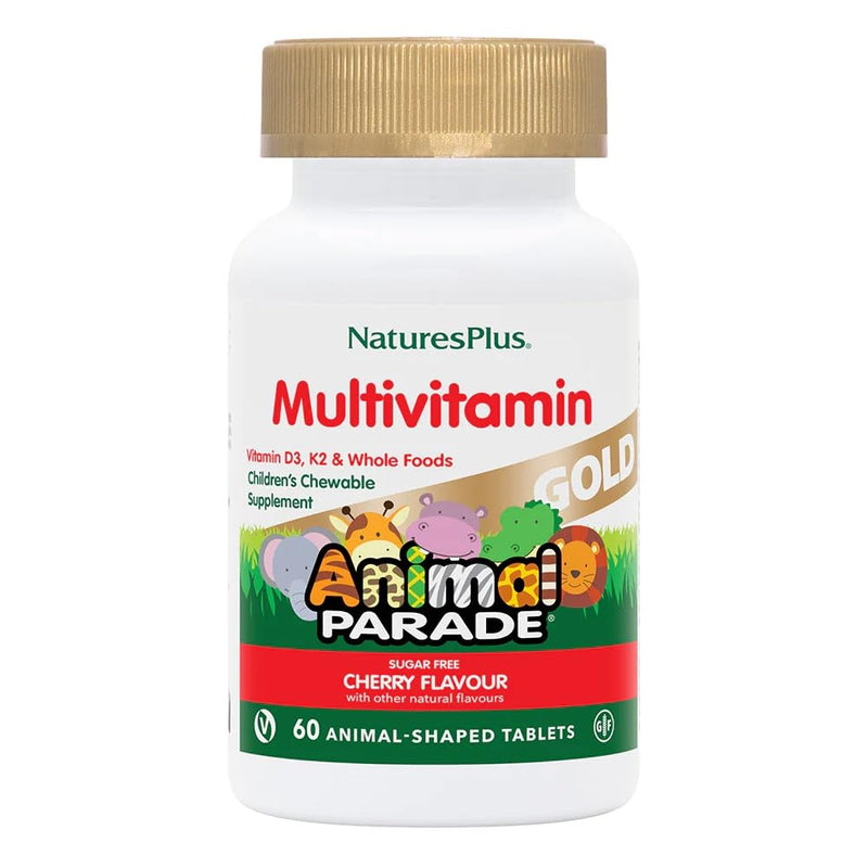 [Australia] - NaturesPlus Animal Parade Gold Children�s Multivitamin - Cherry Flavour, Chewable Animal Shaped Tablets - Vegan, Gluten Free, Vegan - 60 Tablets 60 Count (Pack of 1) 