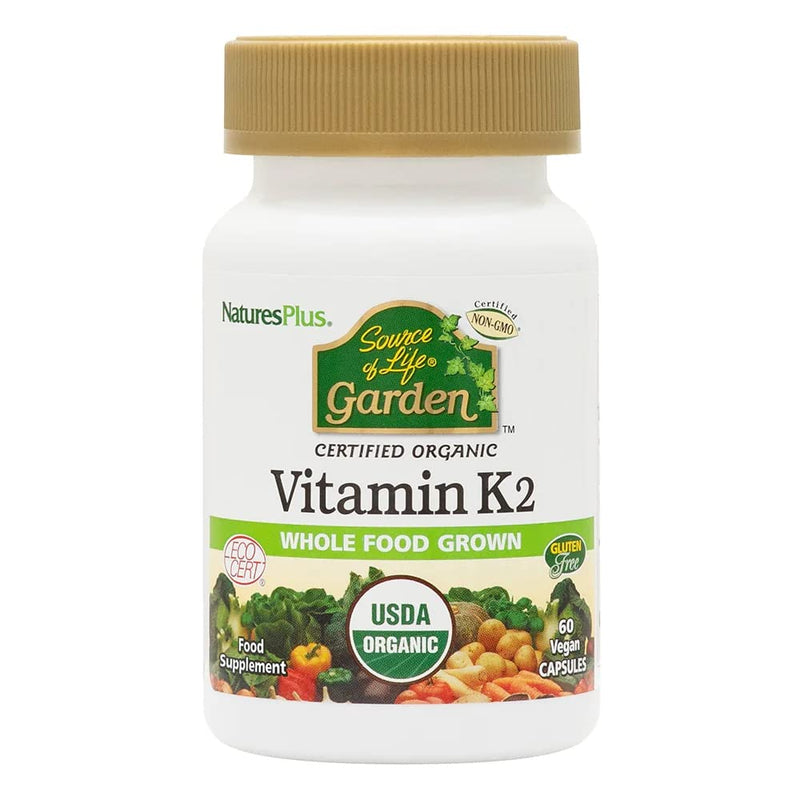 [Australia] - NaturesPlus Source of Life Garden Organic Vitamin K2 - 120 mcg Certified Organic Vitamin K2 MK7 (Menaquinone-7) - Vegan, Gluten Free - 60 Capsules, 60 Servings 