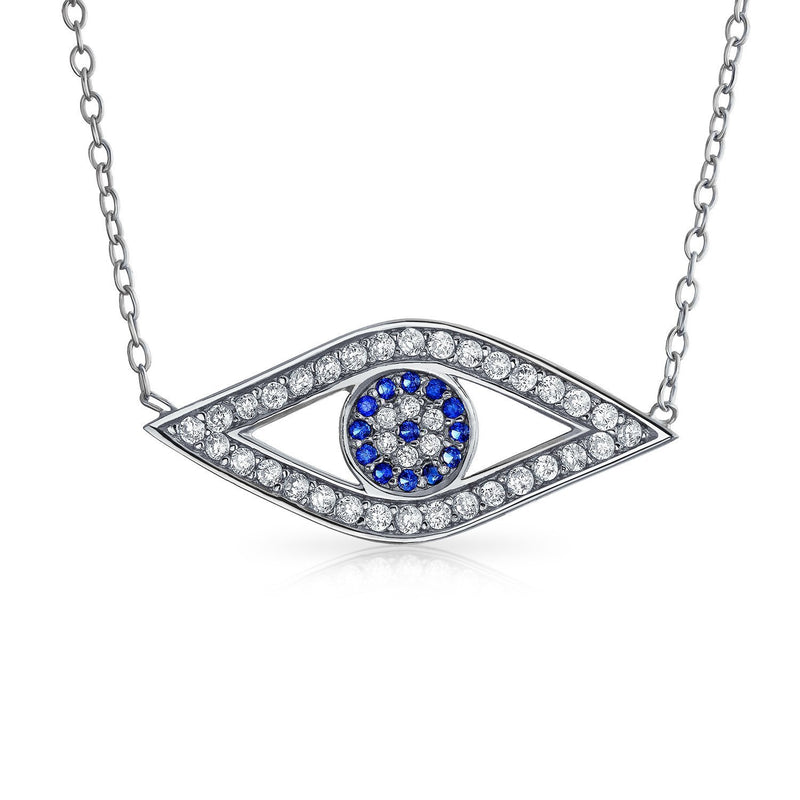[Australia] - Bling Jewelry Turkish Protection Pave CZ Blue Evil Eye Station Pendant Necklace for Women Teen Rose Gold Plated 925 Sterling Silver 