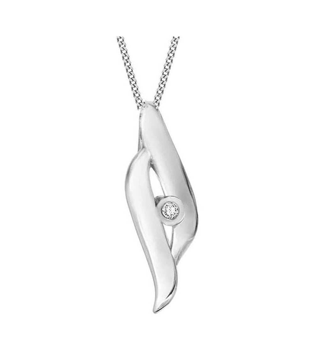 [Australia] - Tuscany Silver Sterling Silver Rhodium Plated Diamond Set Crossover Pendant on Curb Chain of 46 cm/18 inch 